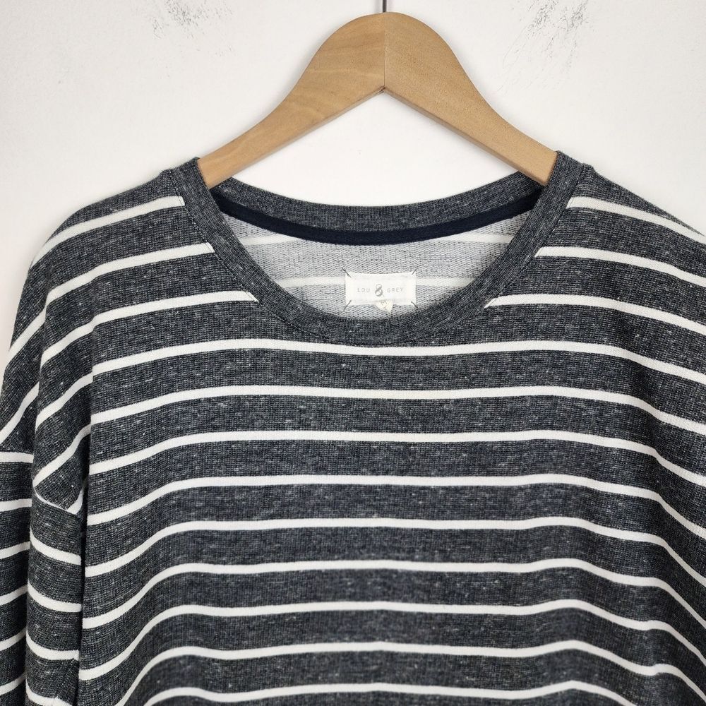 Lou & Grey Striped Side Zip Long Sleeve Top Grey White Cotton Blend Size M - Picture 11 of 12